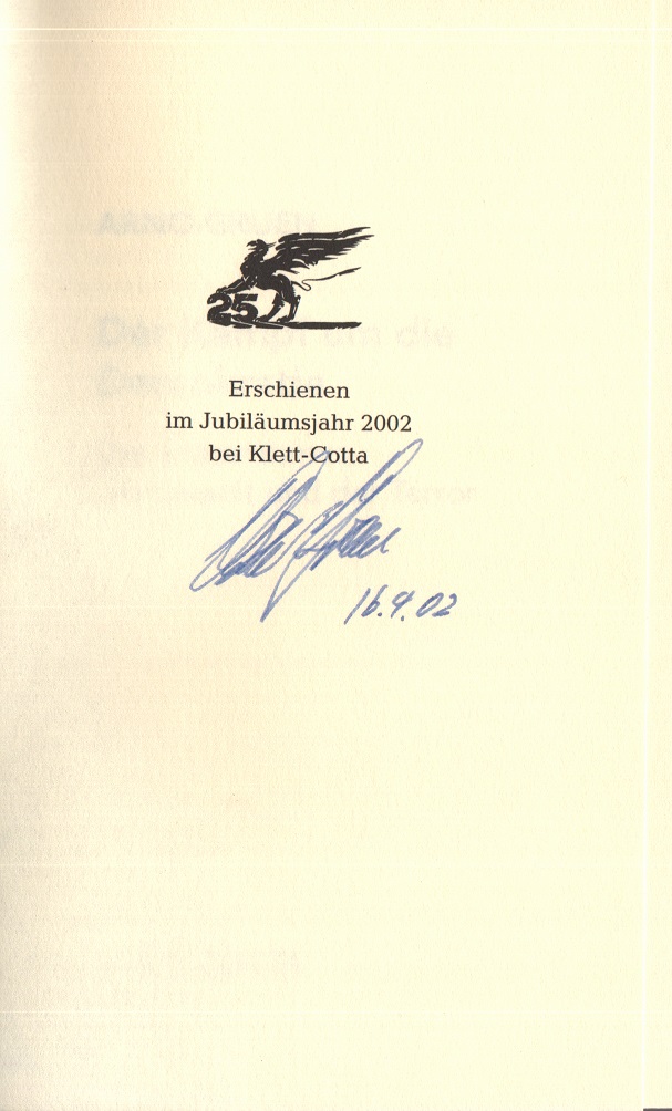 Signatur von Arno Gruen auf dem Vorsatzblatt