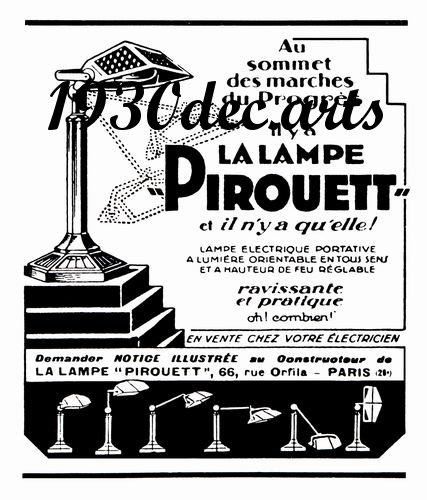 Pirouett-Schreibtischlampen, Originalverkaufsanzeige 1930