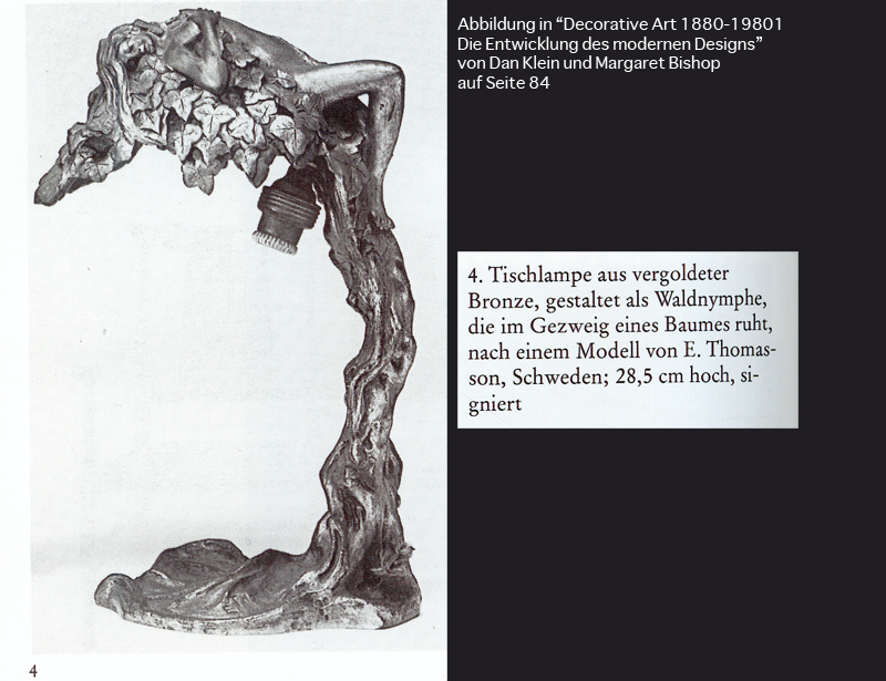 Bronzelampe Waldnymphe im Baum - Entwurf E Thomasson - Schweden (Katalogabb.)