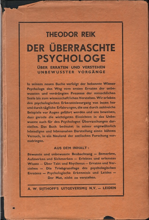 Reik - Psyochloge - mit dem seltenen Schutzumschlag (lädiert)