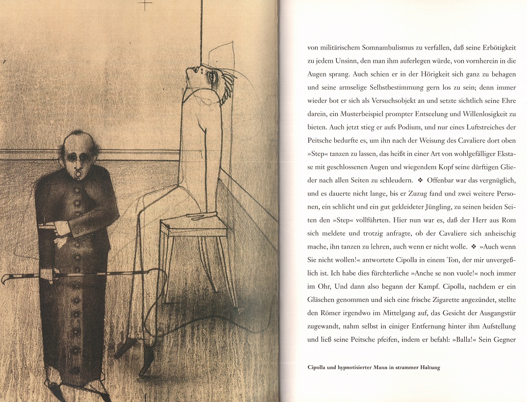Blick ins Buch: Cipolla und hypnotisierter Mann in strammer Haltung