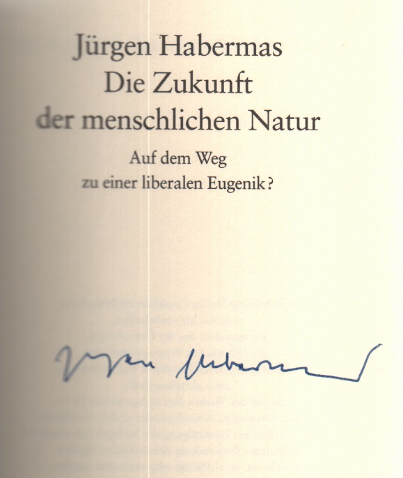 Signatur von Jürgen Habermas auf dem Vorsatzblatt