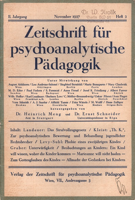  Zeitschrift für psychoanalytische Pädagogik 1927 - Ausgabe 2