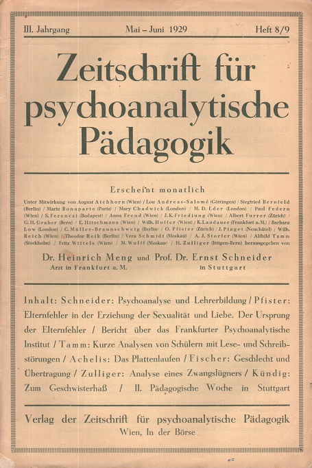 Zeitschrift für psychoanalytische Pädagogik 1929 - Ausgabe 8/9