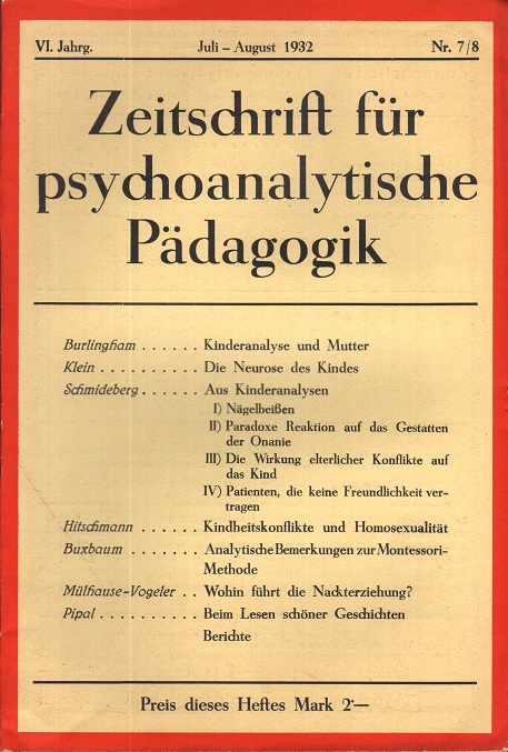 Zeitschrift für psychoanalytische Pädagogik 1932 - Ausgabe 7/8