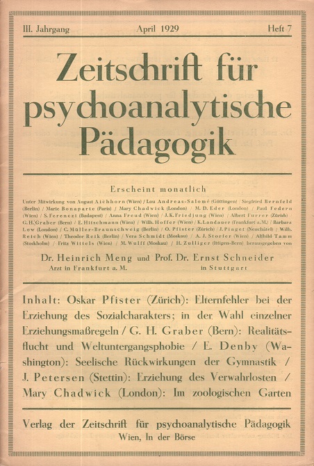 Zeitschrift für psychoanalytische Pädagogik 1929 - Ausgabe 7