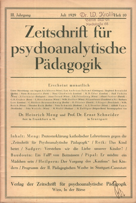 Variante 2: Zeitschrift für psychoanalytische Pädagogik 1929 - Ausgabe 10