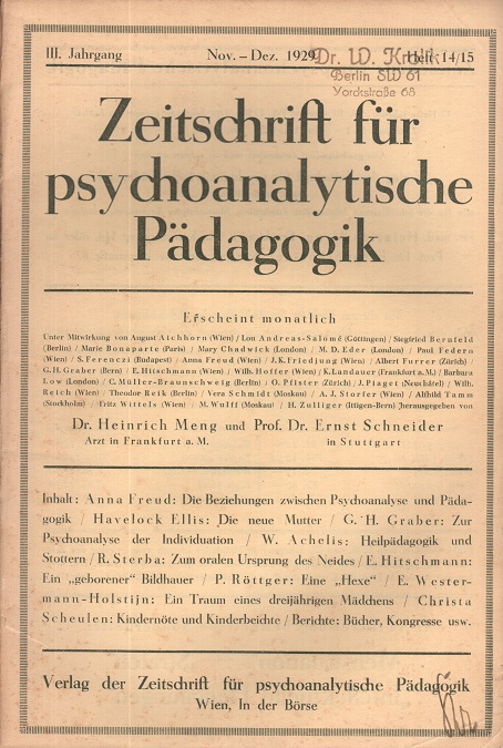 Variante 1: Zeitschrift für psychoanalytische Pädagogik 1929 - Ausgabe 14/15