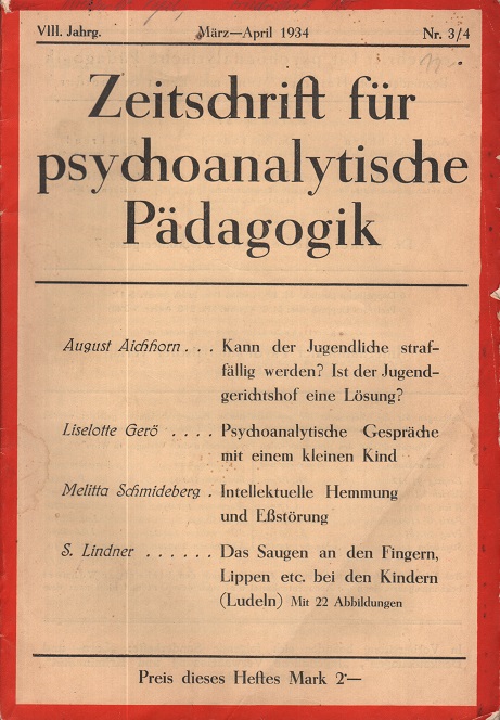 Zeitschrift für psychoanalytische Pädagogik 1934 - Ausgabe 3/4