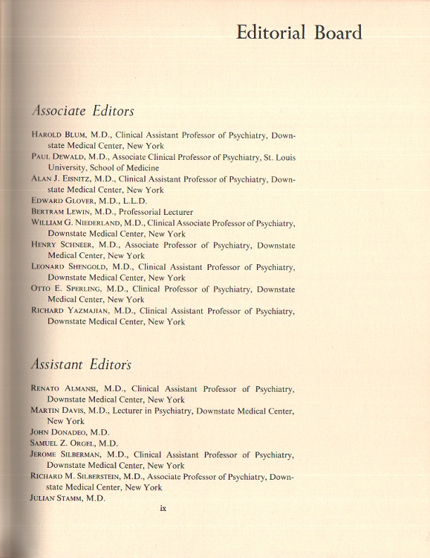 Eidelberg - Encyclopedia of Psychoanalysis, Editorial Board