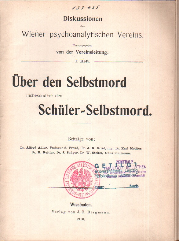 Wiener psychoanalytischer Verein - Diskussion über den Schüler-Selbstmord, Vorsatz