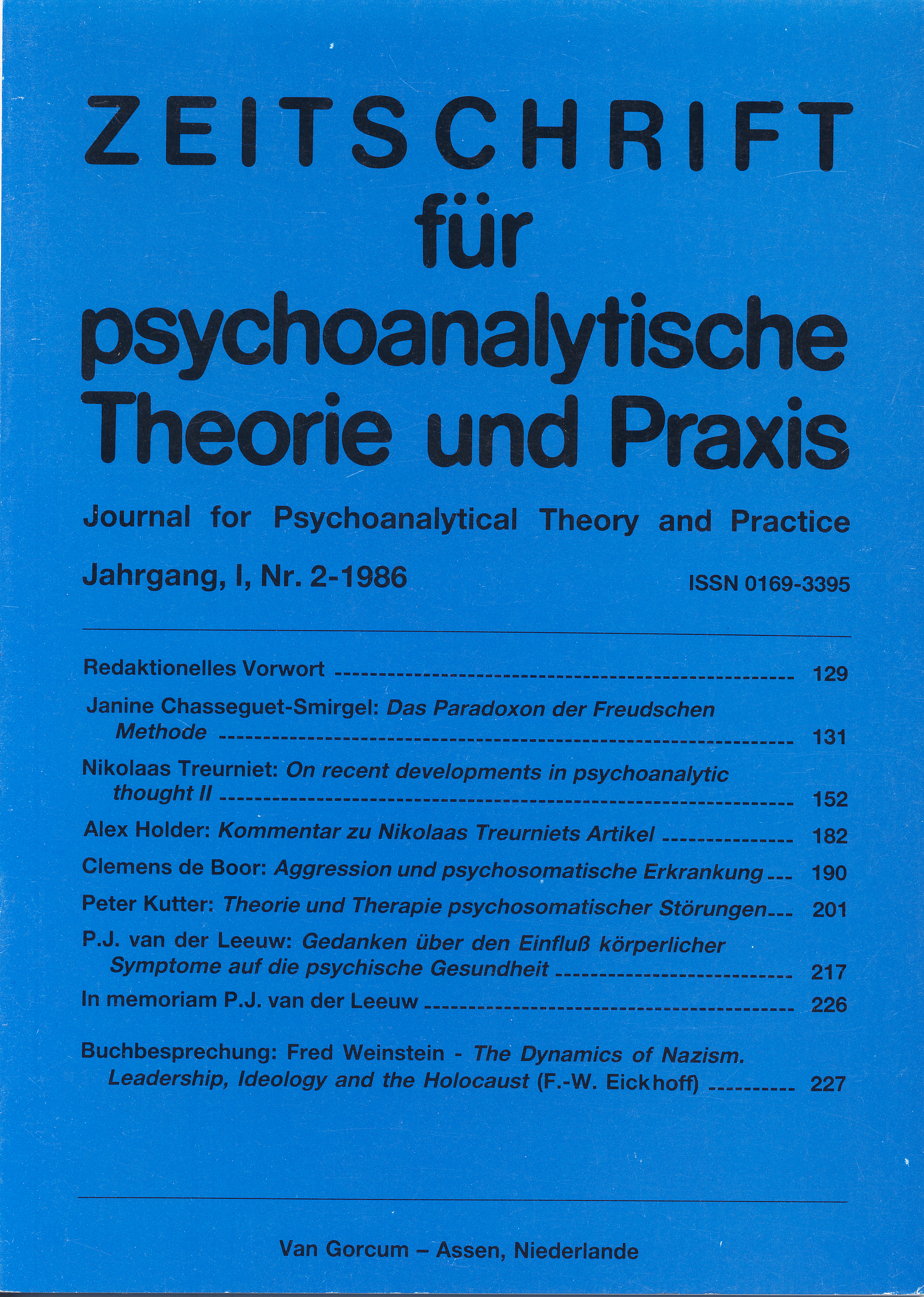 Zeitschrift für psychoanalytische Theorie und Praxis, Jg. I, (1986), Heft 2