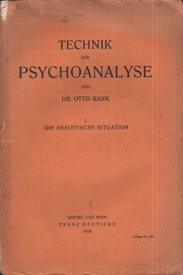 Otto Rank Technik der Psychoanalyse, Cover