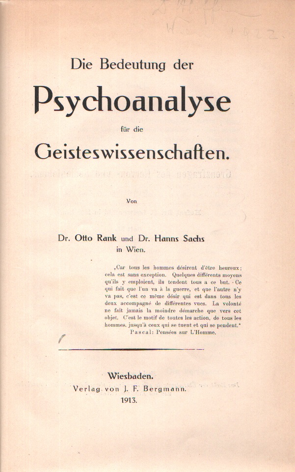 Die Bedeutung der Psychoanalyse für die Geisteswissenschaften - Titelblatt