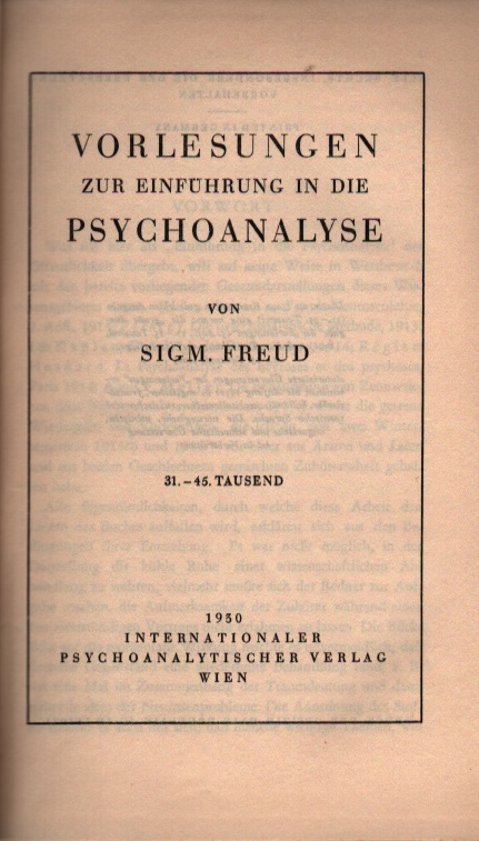 Vorlesungen zur Einführung in die Psychoanalyse - Titelblatt