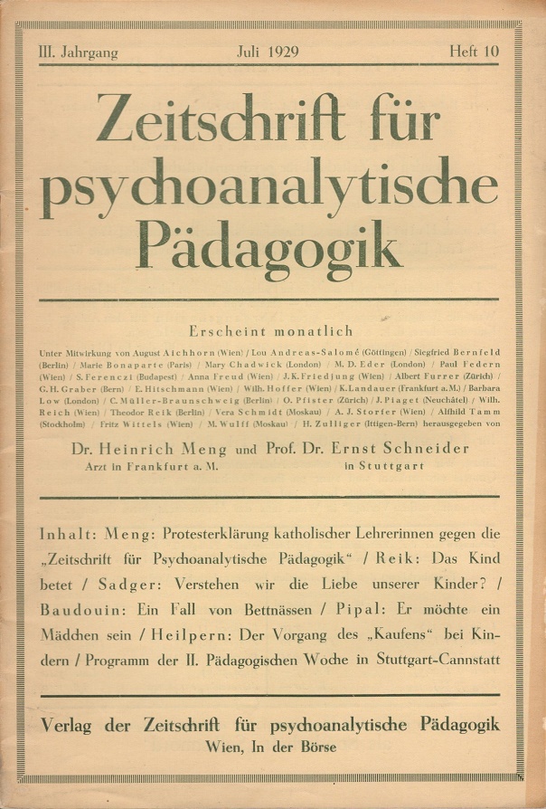 Variante 1: Zeitschrift für psychoanalytische Pädagogik 1929 - Ausgabe 10