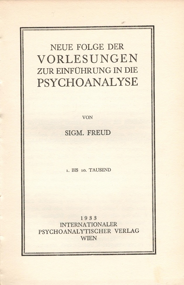Neue Folge der Vorlesungen zur Einführung in die Psychoanalyse - Titelblatt