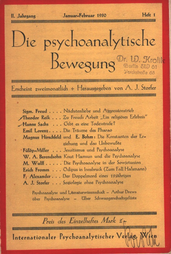 Die psychoanalytische Bewegung 1930 - Ausgabe 1