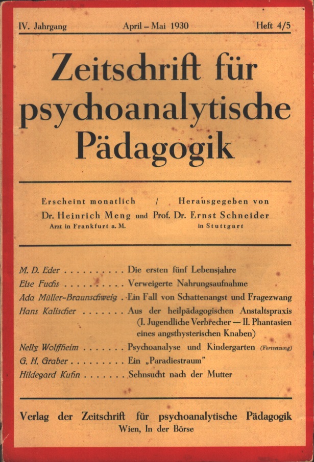 Zeitschrift für psychoanalytische Pädagogik 1930 Ausgabe 4/5 - Titelblatt