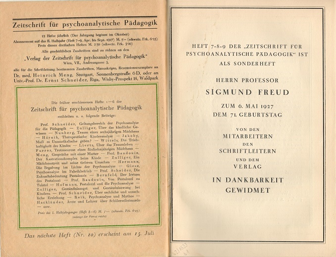 Sigmund Freud zum 71. Geburtstag gewidmet