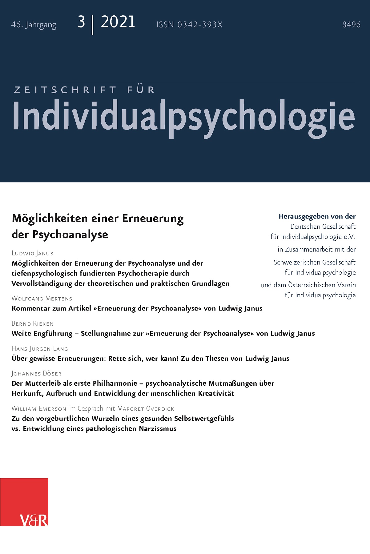 Zeitschrift für Individualpsychologie (ZfIP)  2021 - Jg. 46, Heft 3 