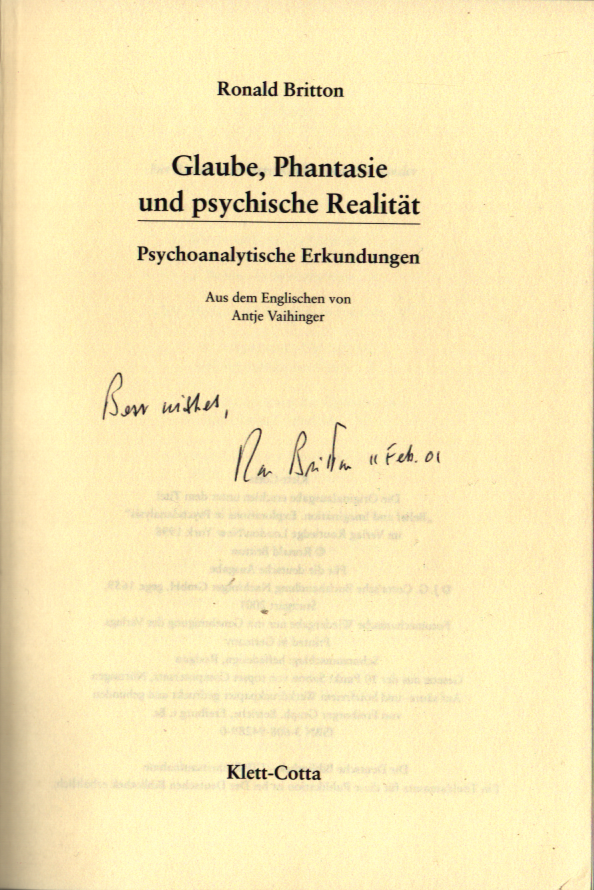 Glaube, Phantasie und psychische Realität - Signatur vom Autor