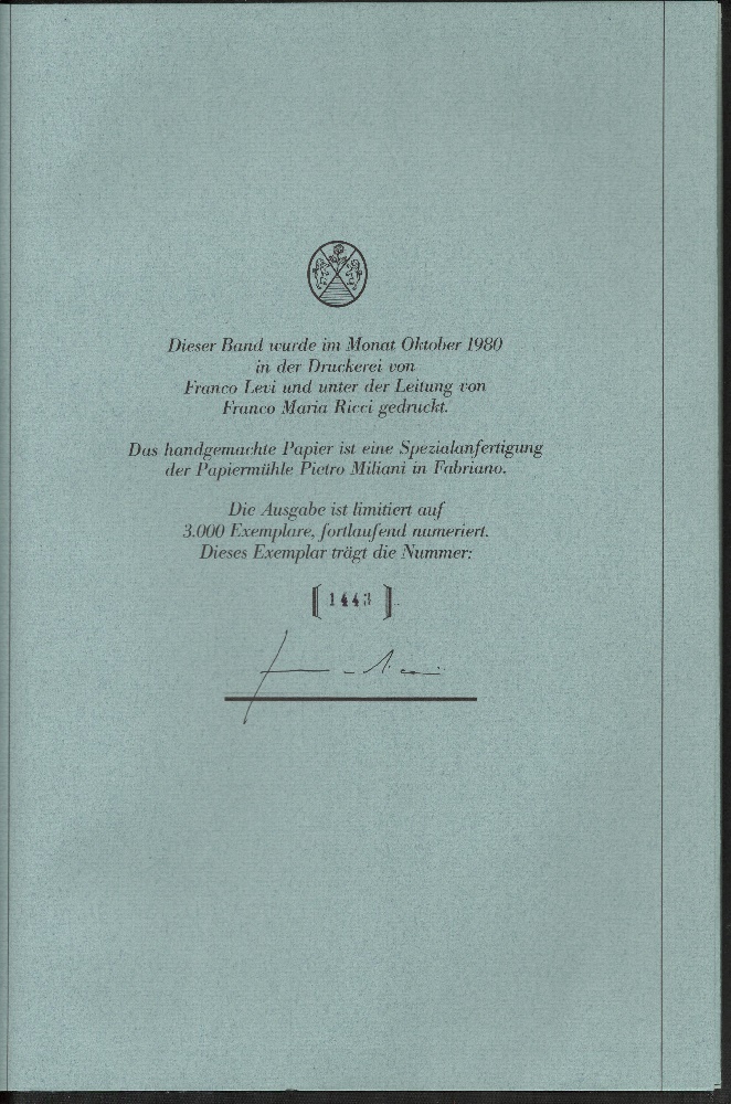 Ricci / Barthes: ERTÉ - Nummer des Exemplars und Signatur im Kolophon