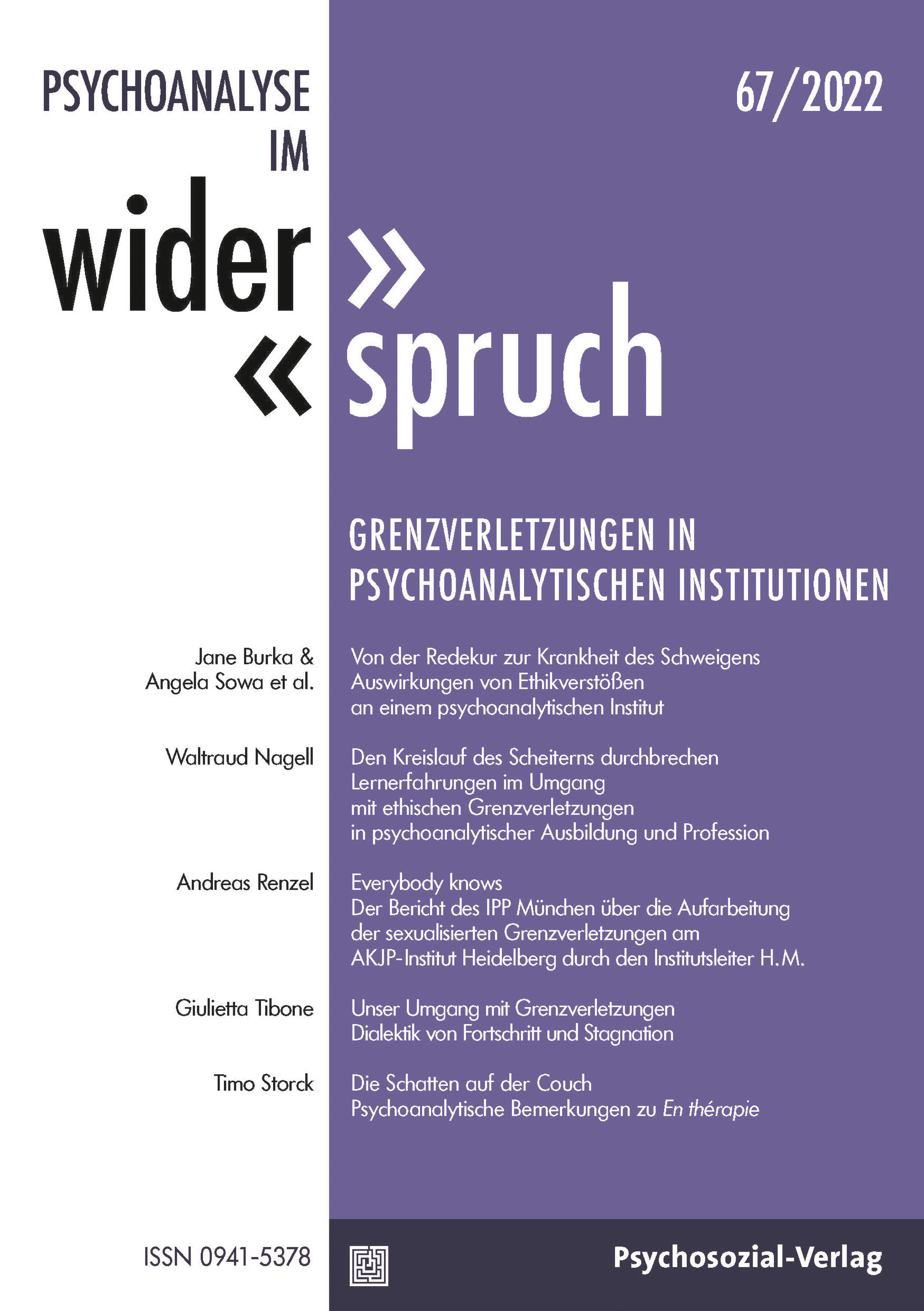 Psychoanalyse im Widerspruch Nr. 67: Grenzverletzungen in psychoanalytischen Institutionen