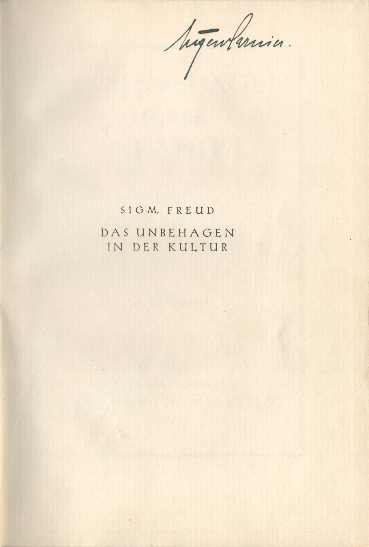 Freud, Das Unbehagen in der Kultur, EA, Schmutztitel