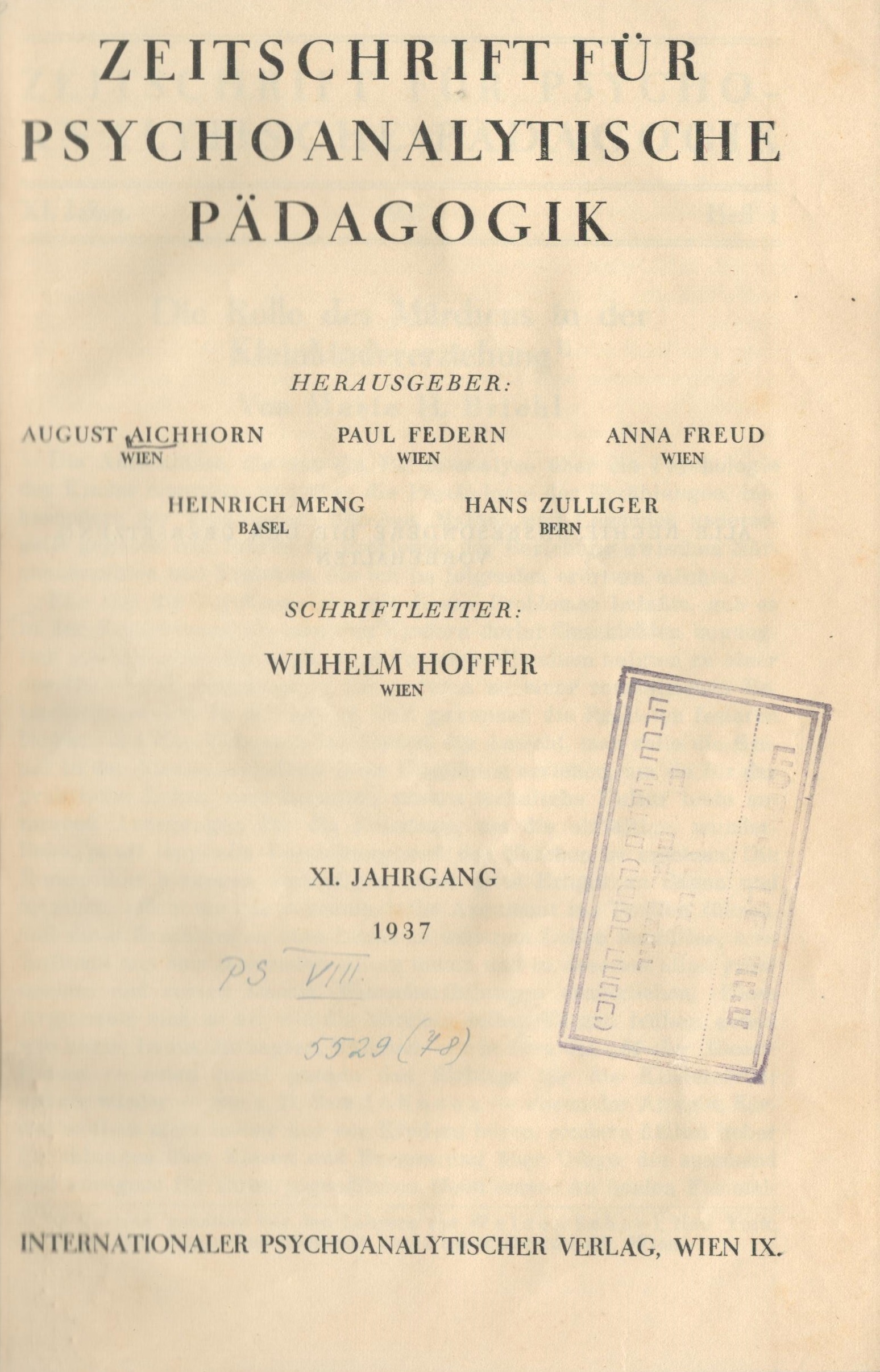 Zeitschrift für psychoanalytische Pädagogik 1937 - Ausgabe 1