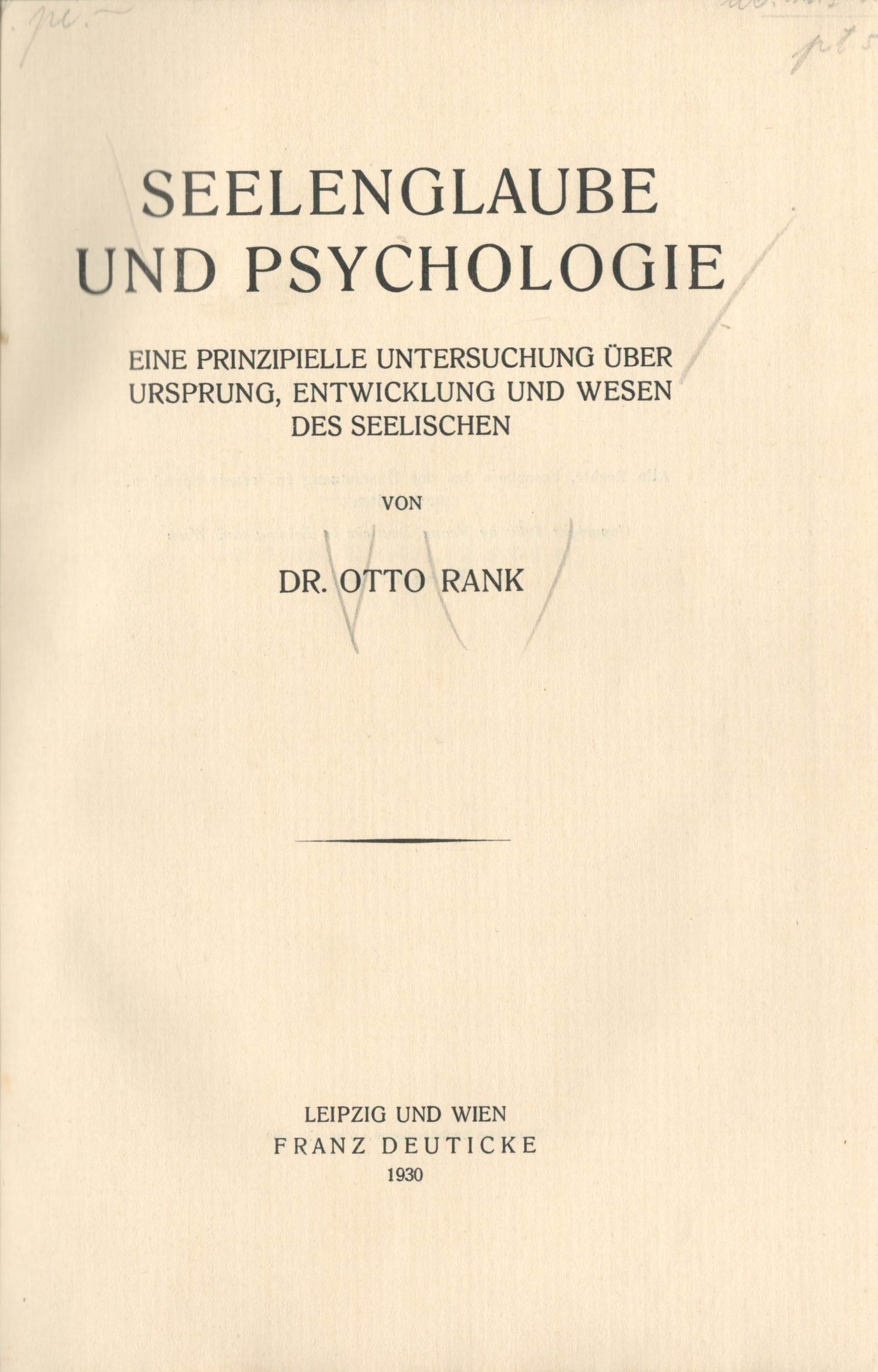Seelenglaube und Psychologie - Titelblatt