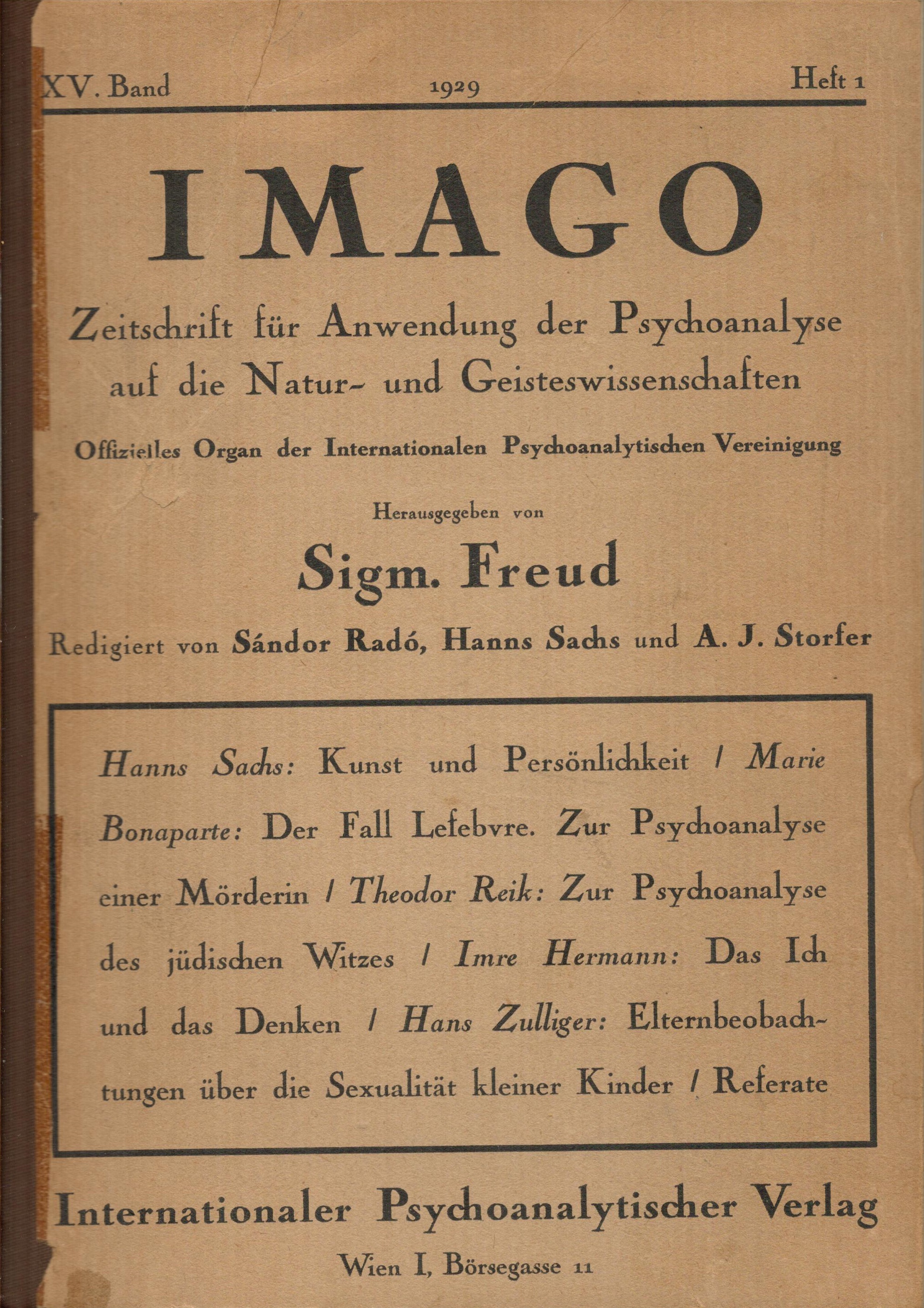 IMAGO, 1929, Ausgabe 1, XV. Band - Vorderseite