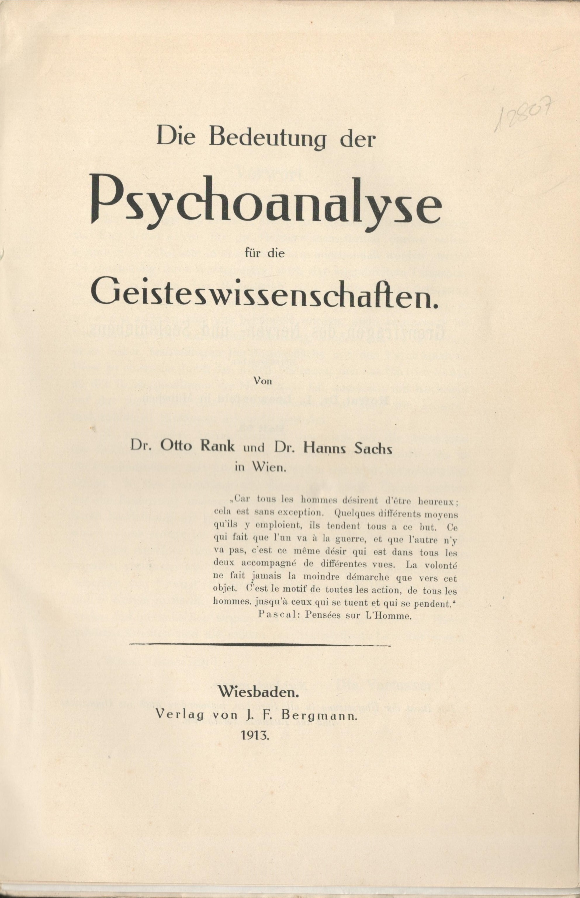 Die Bedeutung der Psychoanalyse - Titelblatt