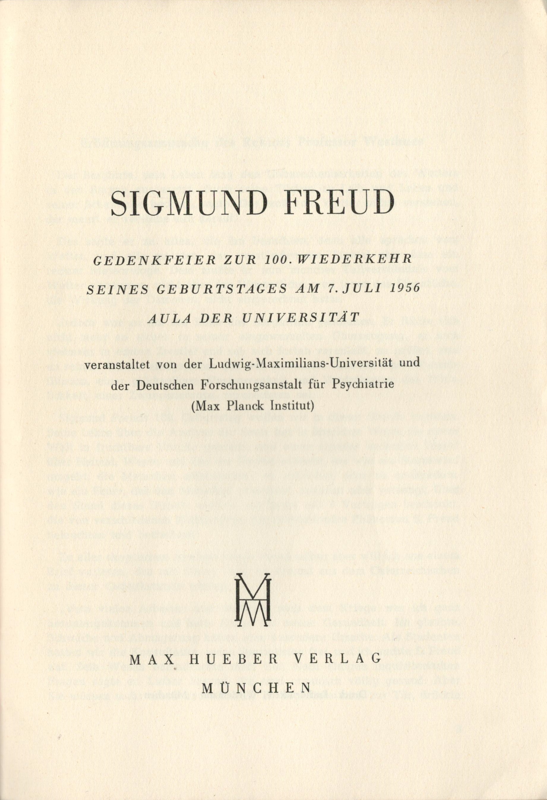 Sigmund Freud - Gedenkfeier - Titelblatt