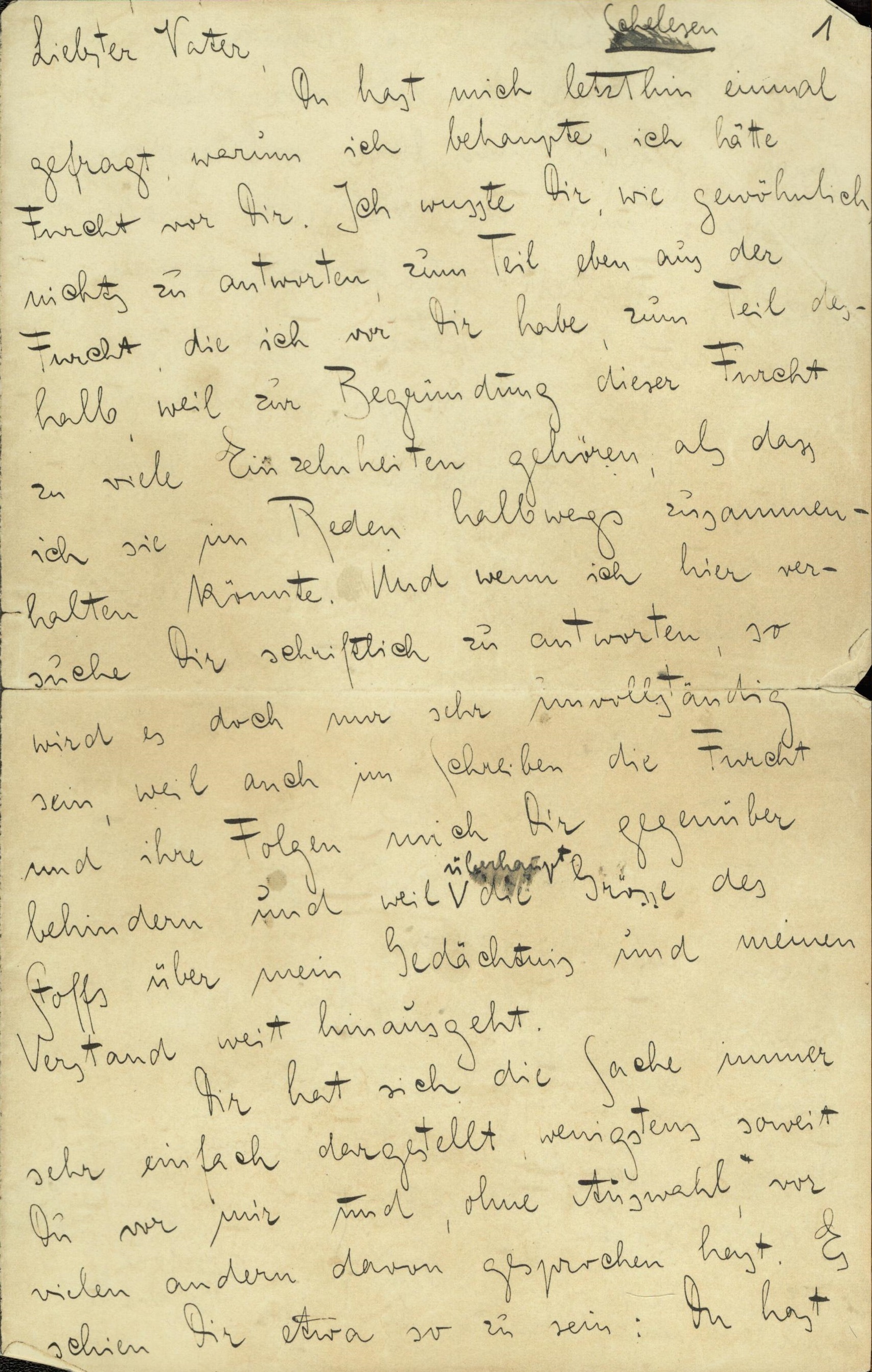 Franz Kafka: Brief an den Vater - Faksimile der handschriftlichen Fassung