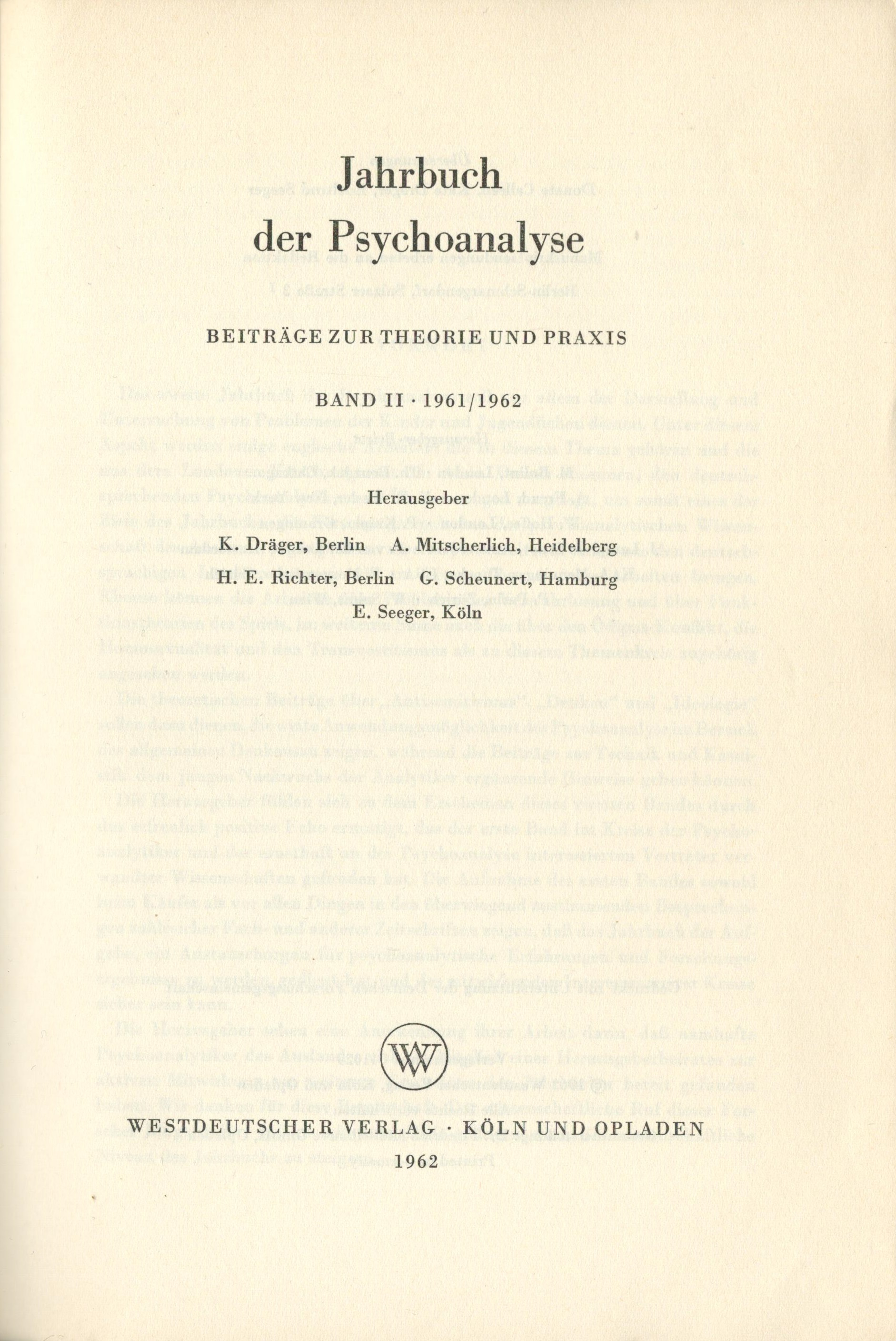 Jahrbuch der Psychoanalyse / Band 2 - Titelblatt