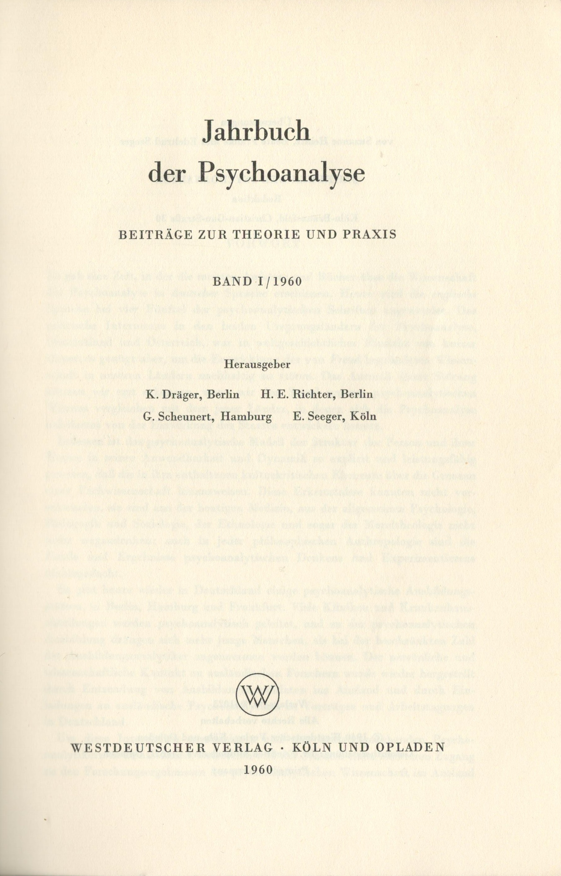 Jahrbuch der Psychoanalyse / Band 1 - Titelblatt