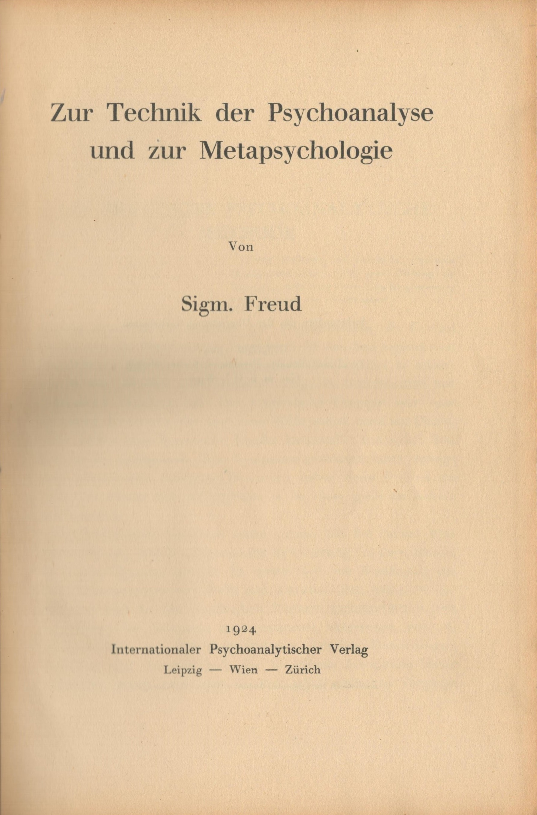 Zur Technik der Psychoanalyse und zur Metapsychologie - Titelblatt