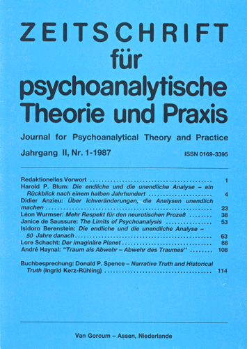 Zeitschrift für psychoanalytische Theorie und Praxis, Jg. II, (1987), Heft 1