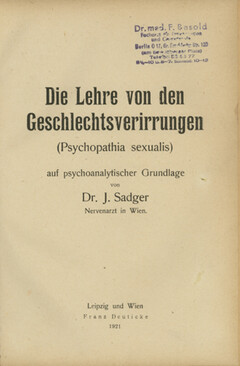 Die Lehre von den Geschlechtsverirrungen (Psychopathia sexualis)