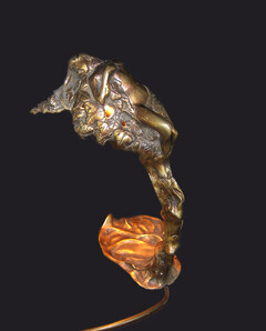 Jugendstil Bronze-Tischlampe Waldnymphe, vergoldet